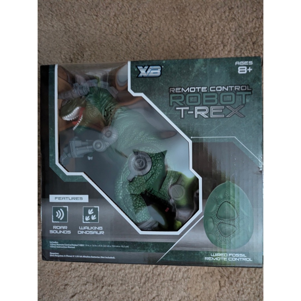 XB Remote Control Robot T-Rex Green Walking Dinosaur Roar Sounds Wired Remote